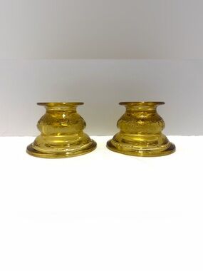 Federal Glass Madrid Amber Glass Candle Holders Set of 2